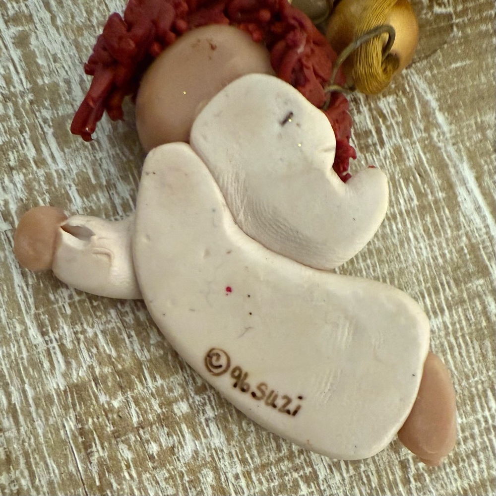 Gold & Cream Clay Angel with Stars and beads Necklace, 26" - Picture 8 of 13